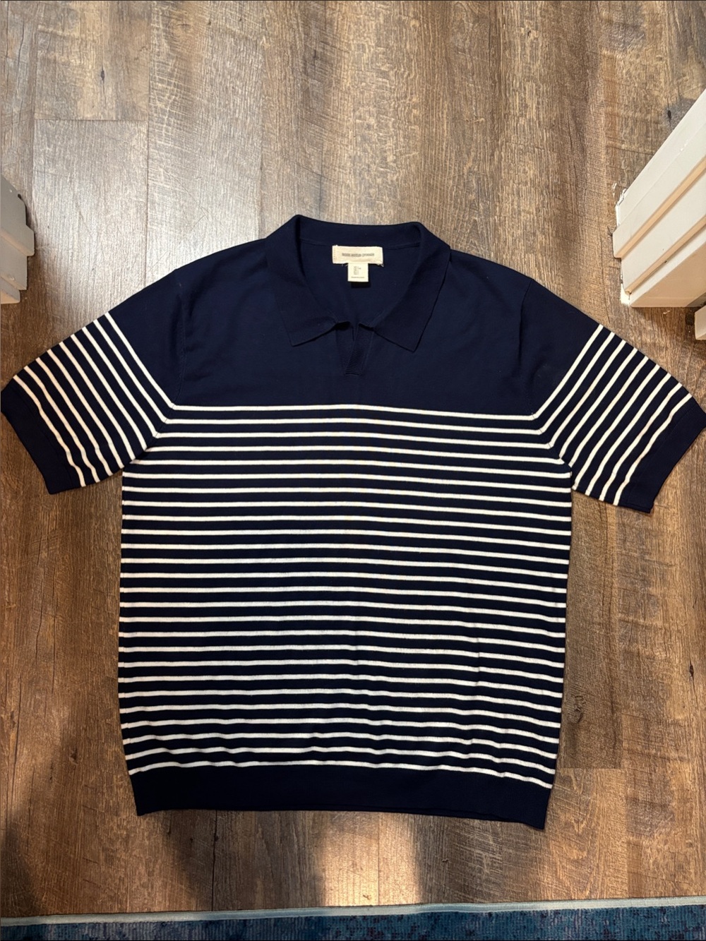 Fredrick Anderson Copenhagen Navy White Stripe Polo Shirt Sz L EUC